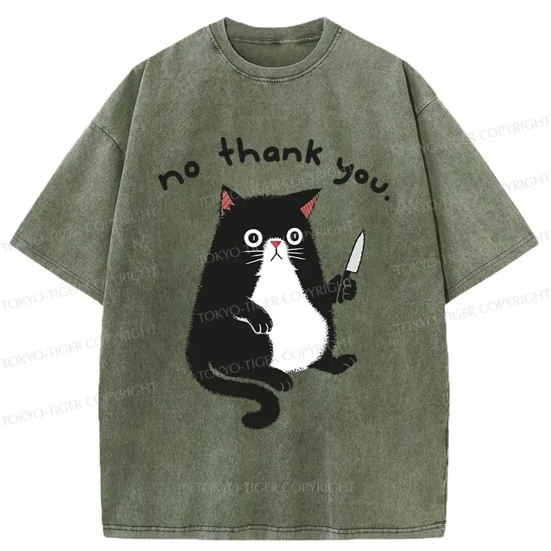 Tokyo-Tiger Tuxedo Cat Holding A Knife Washed T-Shirt