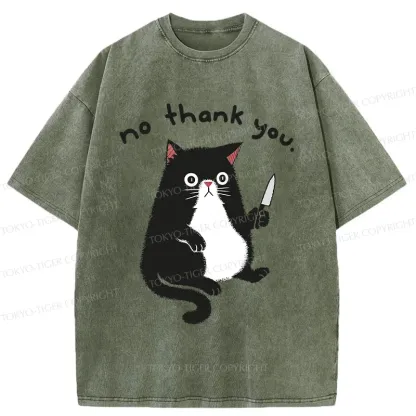 Tokyo-Tiger Tuxedo Cat Holding A Knife Washed T-Shirt