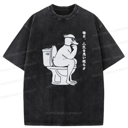 Tokyo-Tiger The Thinker On The Toilet Washed T-Shirt