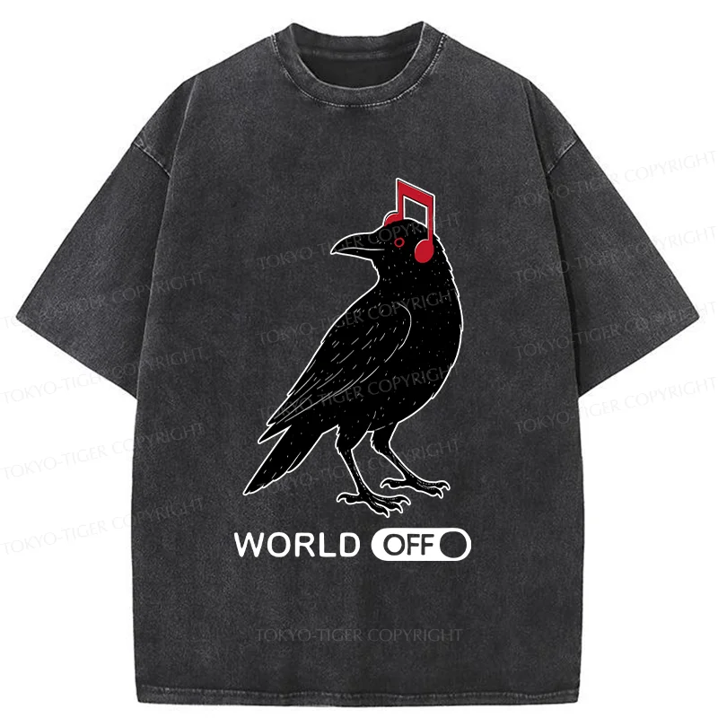 Tokyo-Tiger Crow Listening To Music Washed T-Shirt