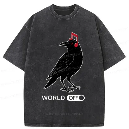 Tokyo-Tiger Crow Listening To Music Washed T-Shirt