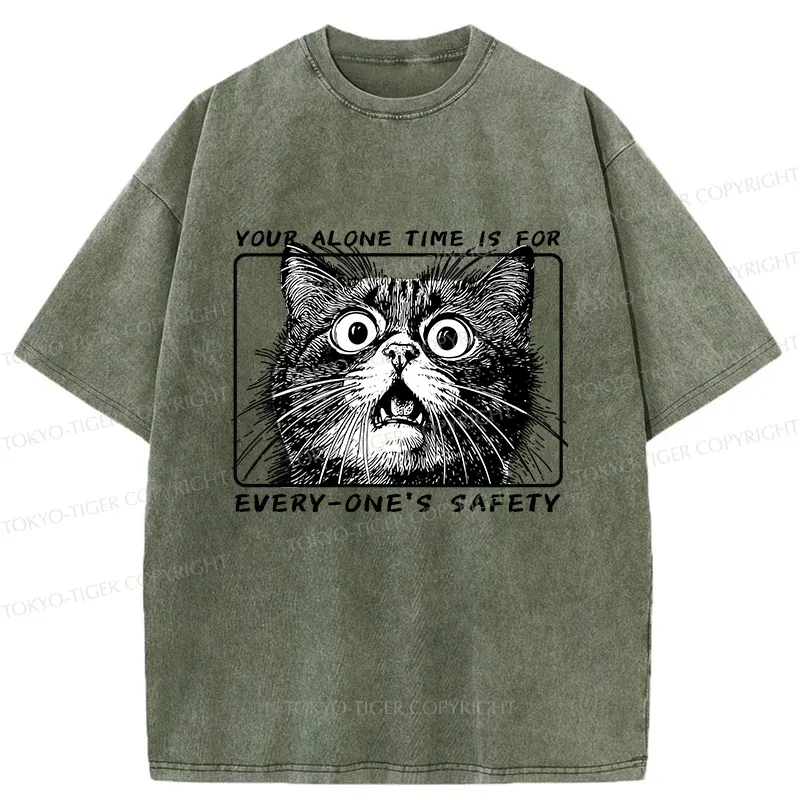 Tokyo-Tiger Cat Alone Meme Washed T-Shirt