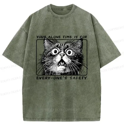 Tokyo-Tiger Cat Alone Meme Washed T-Shirt