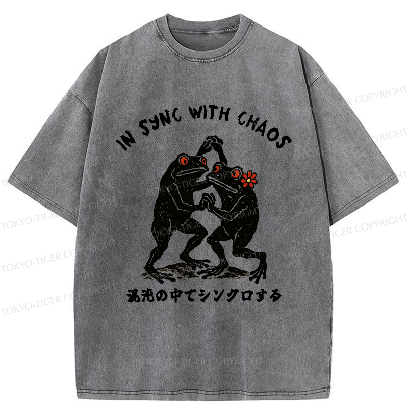 Tokyo-Tiger Dancing Frogs:In Sync With Chaos Washed T-Shirt