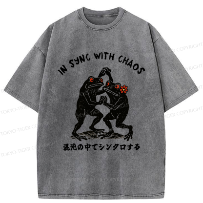Tokyo-Tiger Dancing Frogs:In Sync With Chaos Washed T-Shirt