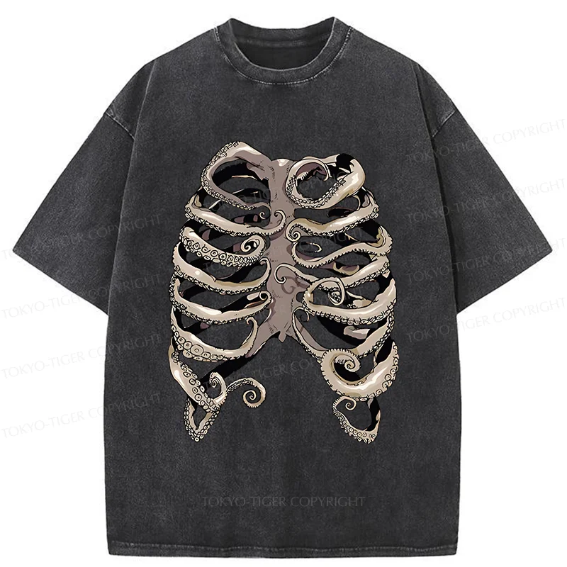 Tokyo-Tiger Octopus Skeleton Washed T-Shirt