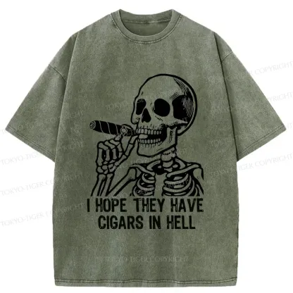 Tokyo-Tiger Skeleton Smoking A Cigar Washed T-Shirt