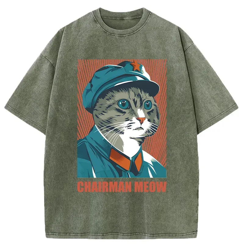 Tokyo-Tiger Cute Chairman Meow Washed T-Shirt