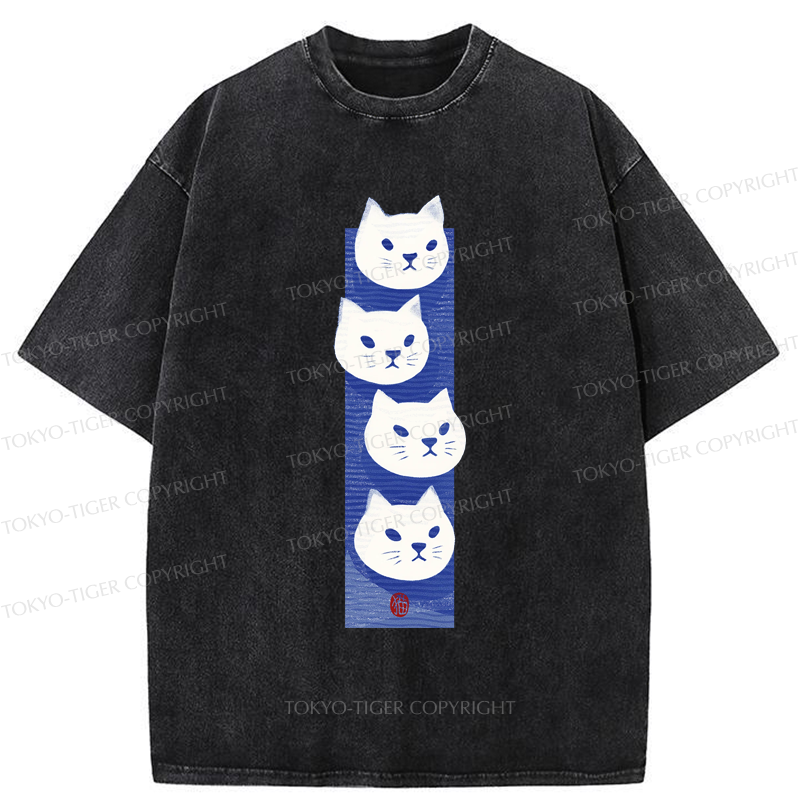 Tokyo-Tiger Four Cats Washed T-Shirt