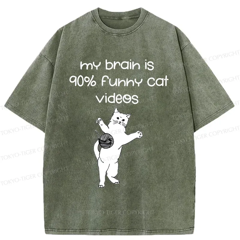 Tokyo-Tiger Funny Cat Videos Washed T-Shirt