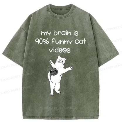 Tokyo-Tiger Funny Cat Videos Washed T-Shirt