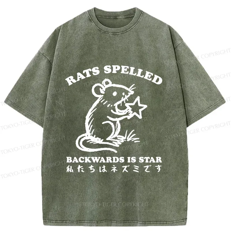 Tokyo-Tiger Funny Rats Washed T-Shirt Sale
