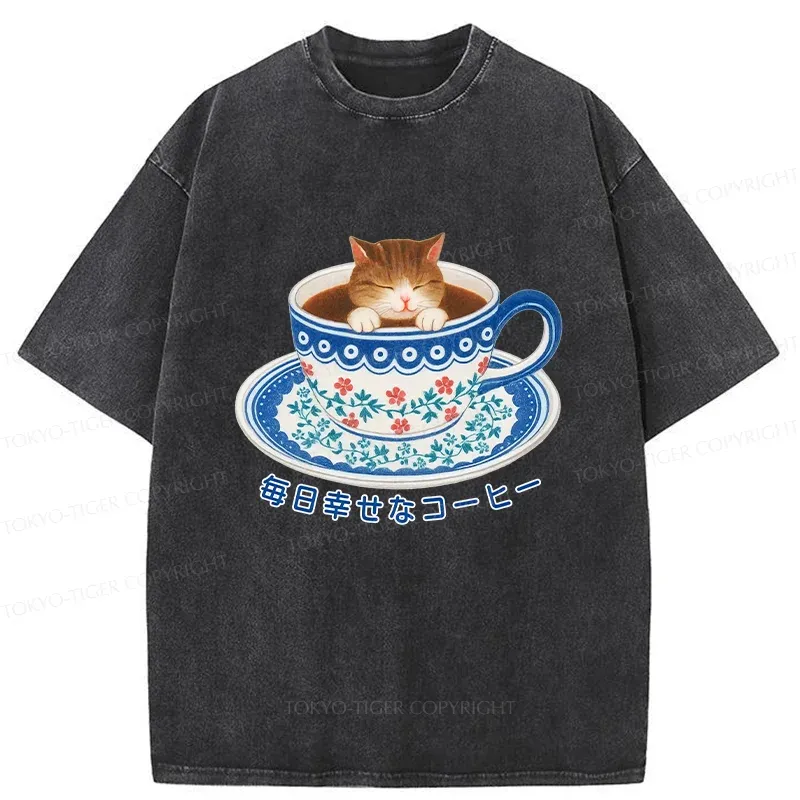 Tokyo-Tiger Cat Tea Washed T-Shirt