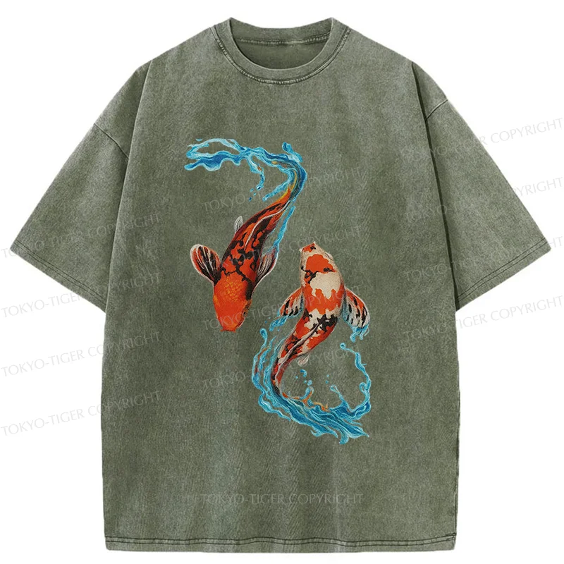 Tokyo-Tiger Red Koi Japanese Washed T-Shirt