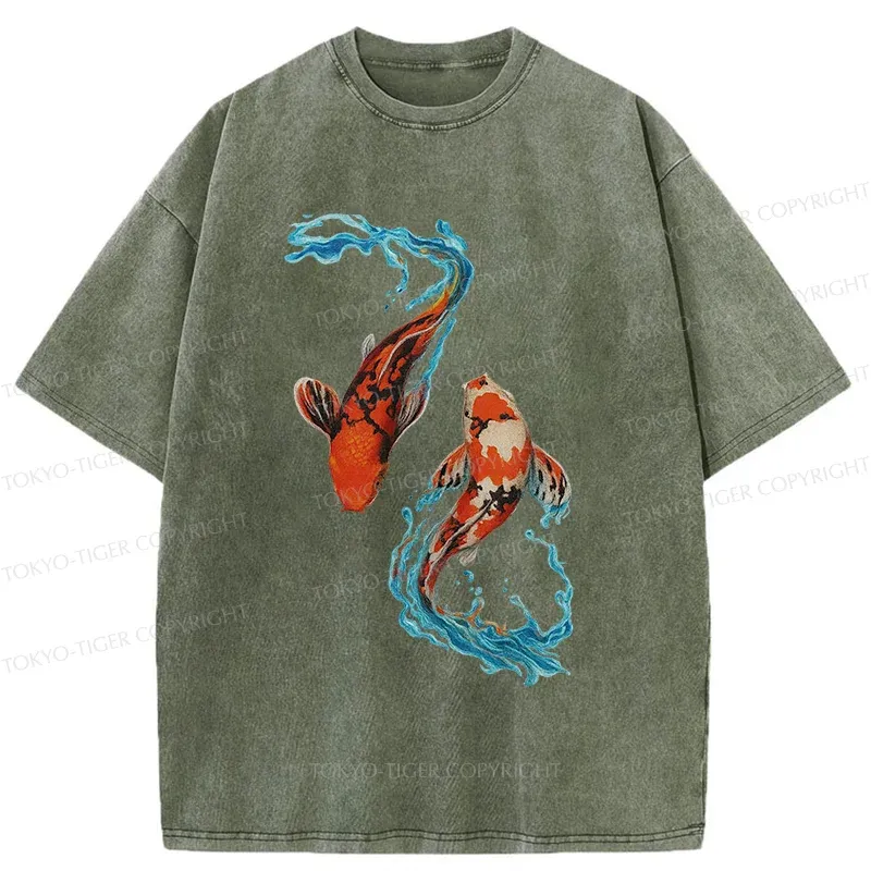 Tokyo-Tiger Red Koi Japanese Washed T-Shirt
