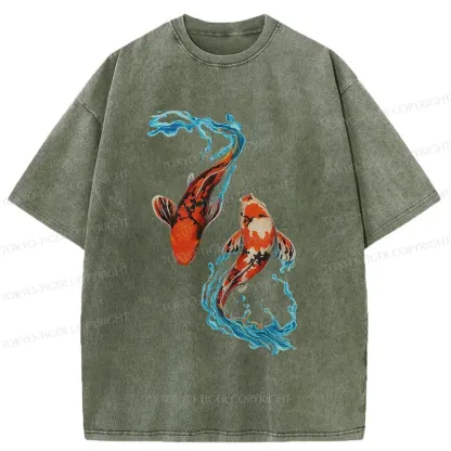 Tokyo-Tiger Red Koi Japanese Washed T-Shirt
