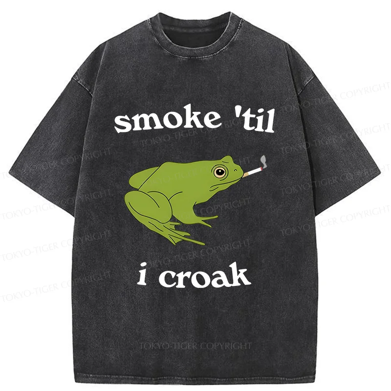 Tokyo-Tiger Smoking Frog Funny Washed T-Shirt