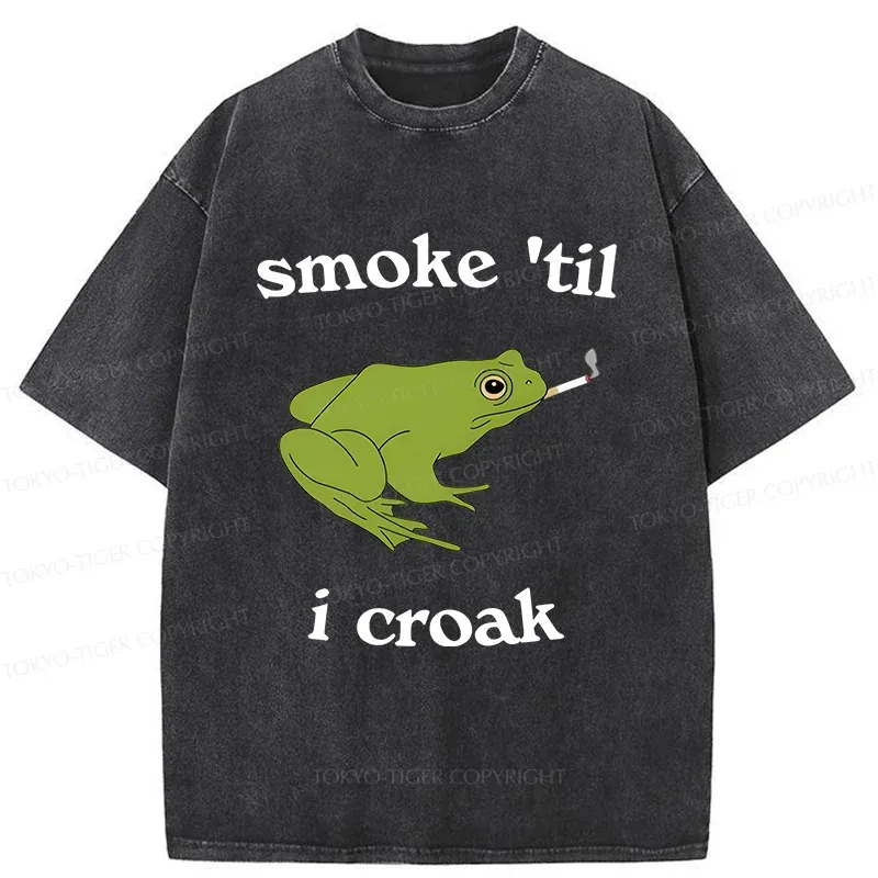 Tokyo-Tiger Smoking Frog Funny Washed T-Shirt