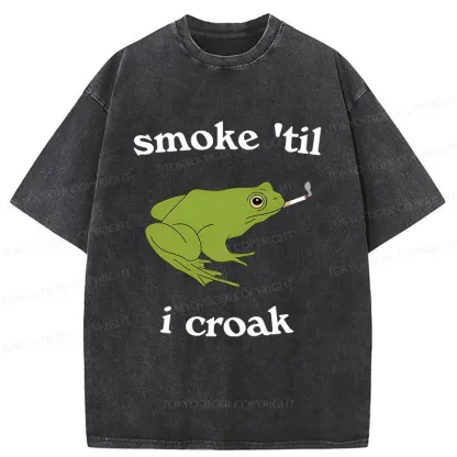 Tokyo-Tiger Smoking Frog Funny Washed T-Shirt