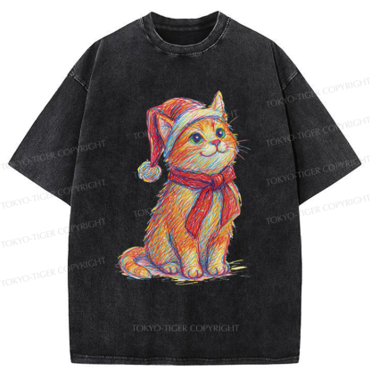 Tokyo-Tiger Lovely Christmas Cat Washed T-Shirt