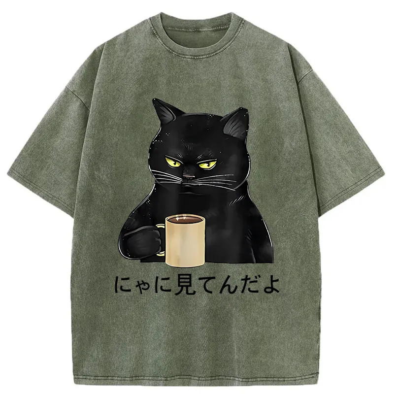 Tokyo-Tiger Grim Cat Is Watching You Washed T-Shirt