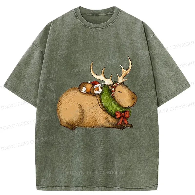 Tokyo-Tiger Christmas Capybara Washed T-Shirt