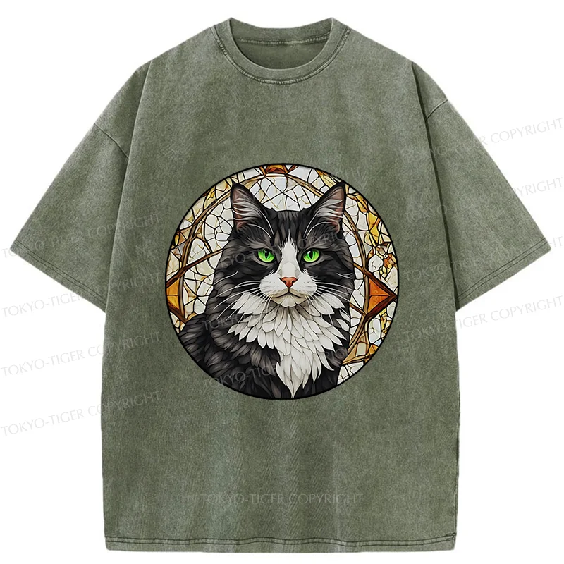 Tokyo-Tiger Tuxedo Cat Art Washed T-Shirt