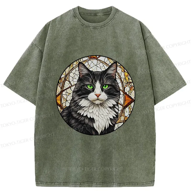 Tokyo-Tiger Tuxedo Cat Art Washed T-Shirt Sale