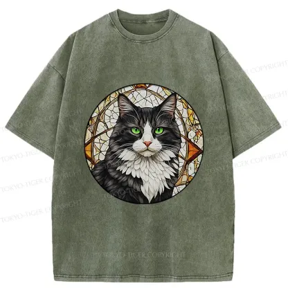 Tokyo-Tiger Tuxedo Cat Art Washed T-Shirt