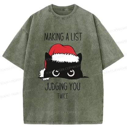 Tokyo-Tiger Christmas Cat Staring At You Washed T-Shirt