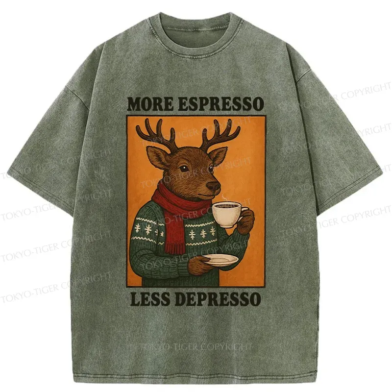Tokyo-Tiger Reindeer Drinking Coffee Washed T-Shirt