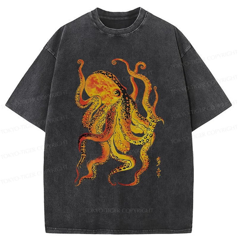 Tokyo-Tiger Deep Sea Gorgeous Octopus Washed T-Shirt