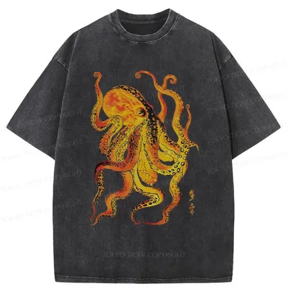 Tokyo-Tiger Deep Sea Gorgeous Octopus Washed T-Shirt