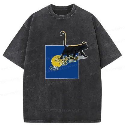 Tokyo-Tiger Black Cat Under The Moon Washed T-Shirt