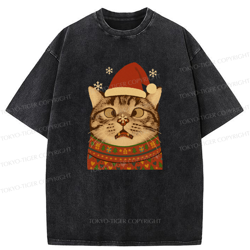 Tokyo-Tiger The Christmas Silly Cat Washed T-Shirt