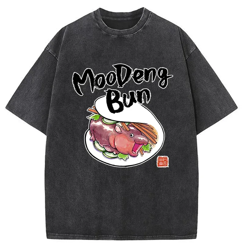 Tokyo-Tiger Delicious Moo Deng Japanese Bun Washed T-Shirt
