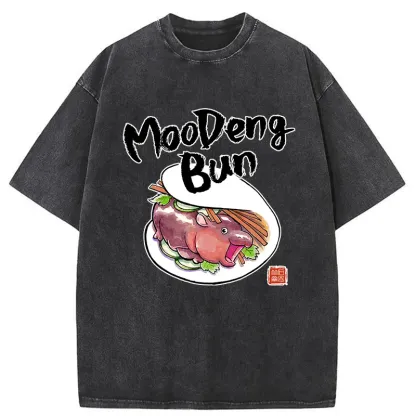 Tokyo-Tiger Delicious Moo Deng Japanese Bun Washed T-Shirt