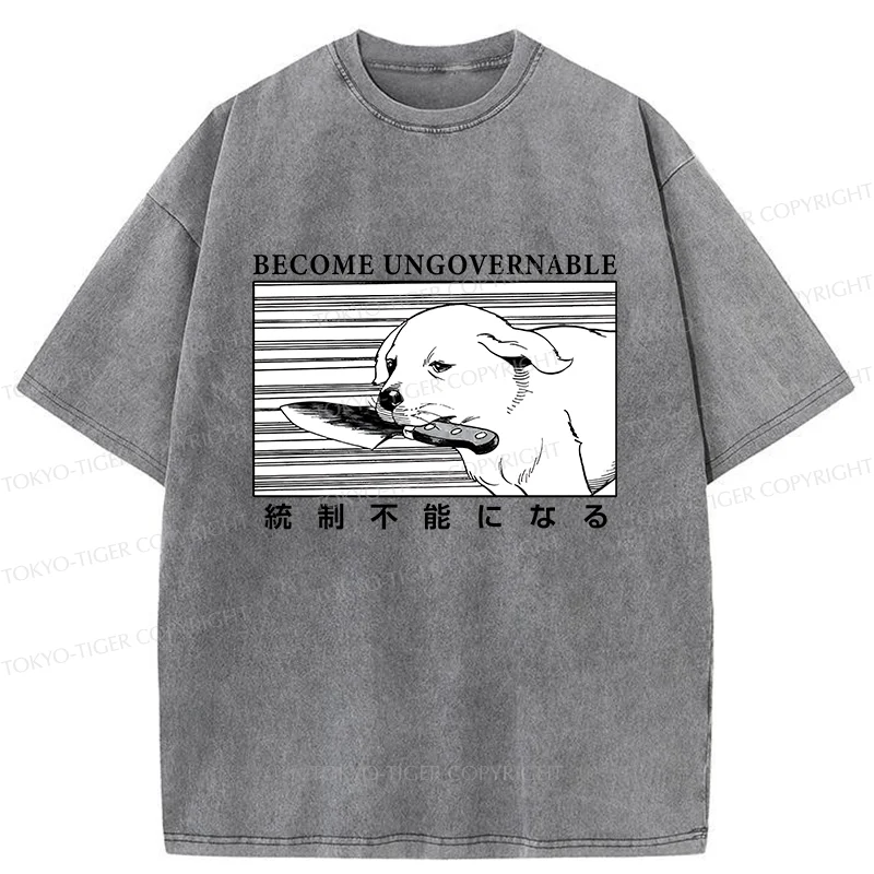 Tokyo-Tiger Dog Holding A Knife Washed T-Shirt