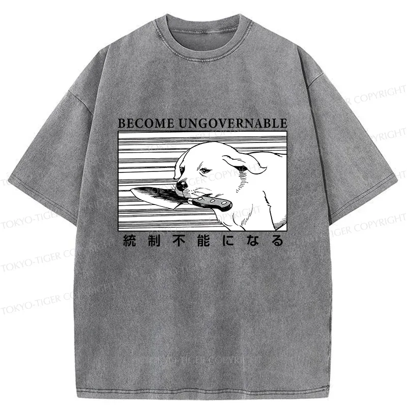 Tokyo-Tiger Dog Holding A Knife Washed T-Shirt