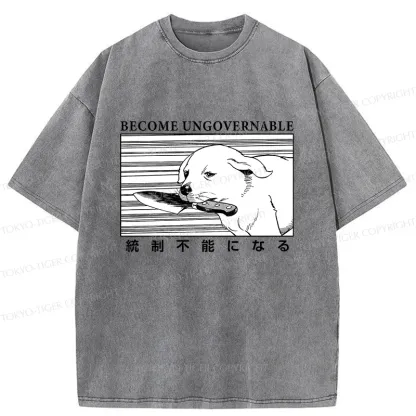 Tokyo-Tiger Dog Holding A Knife Washed T-Shirt