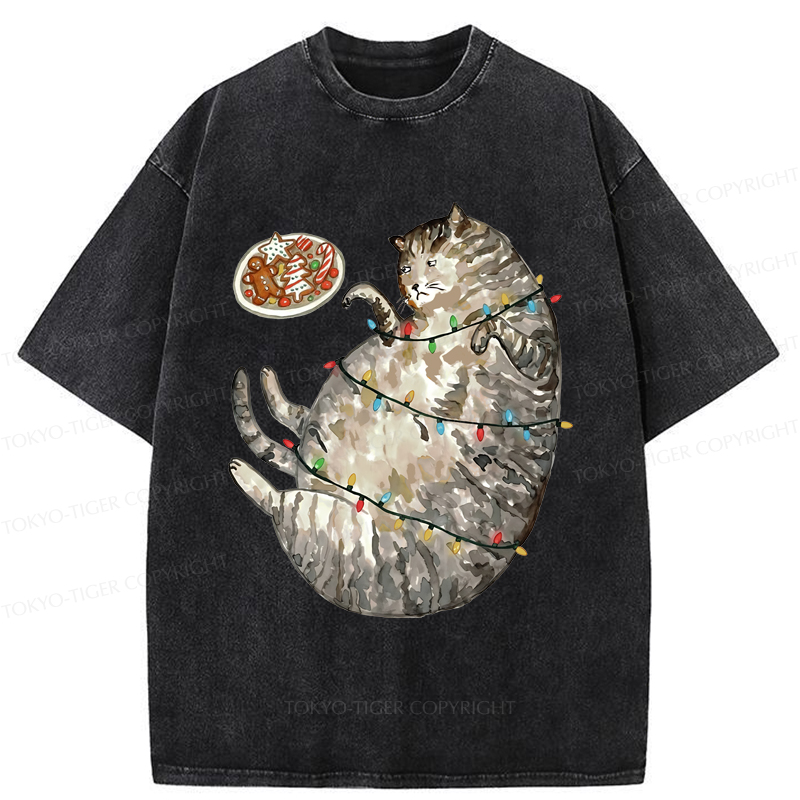 Tokyo-Tiger Dress The Cat Up In Christmas Spirit Washed T-Shirt