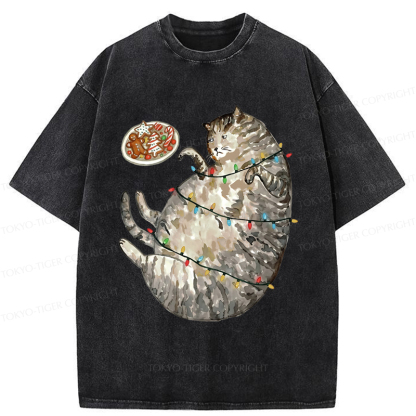 Tokyo-Tiger Dress The Cat Up In Christmas Spirit Washed T-Shirt