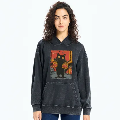 Tokyo-Tiger Cat Fishing Japanese Washed Hoodie