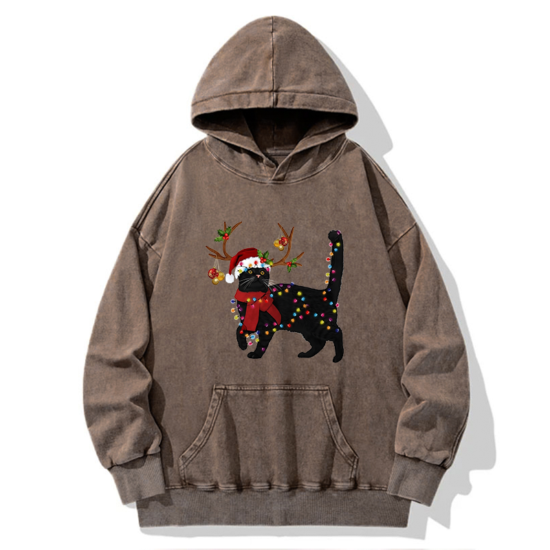 Tokyo-Tiger Christmas Black Cat Washed Hoodie