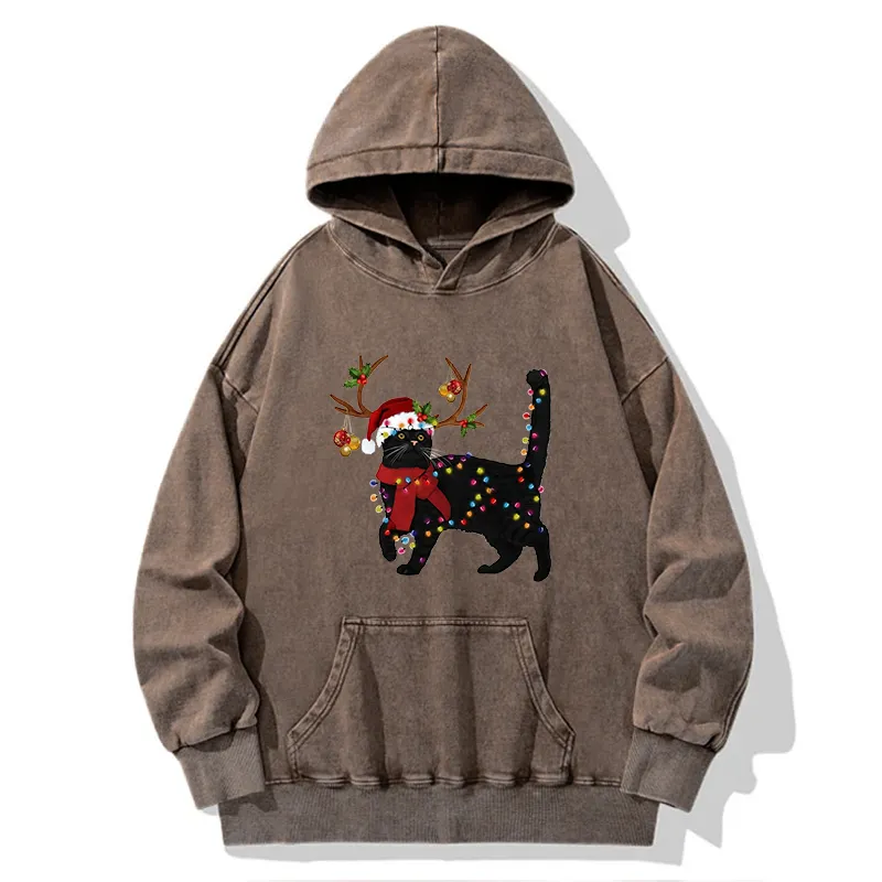 Tokyo-Tiger Christmas Black Cat Washed Hoodie