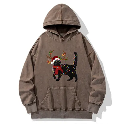 Tokyo-Tiger Christmas Black Cat Washed Hoodie