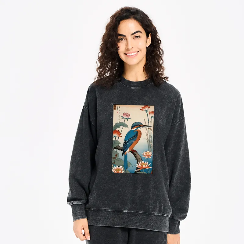 Tokyo-Tiger Ukiyo-e Kingfisher Washed Sweatshirt
