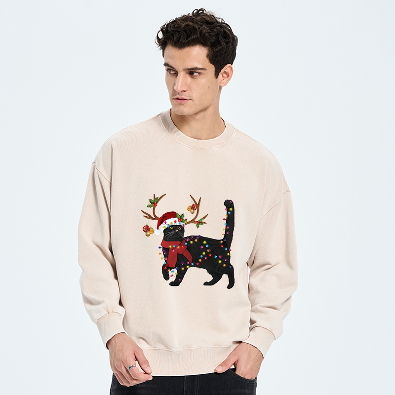 Tokyo-Tiger Christmas Black Cat Washed Sweatshirt