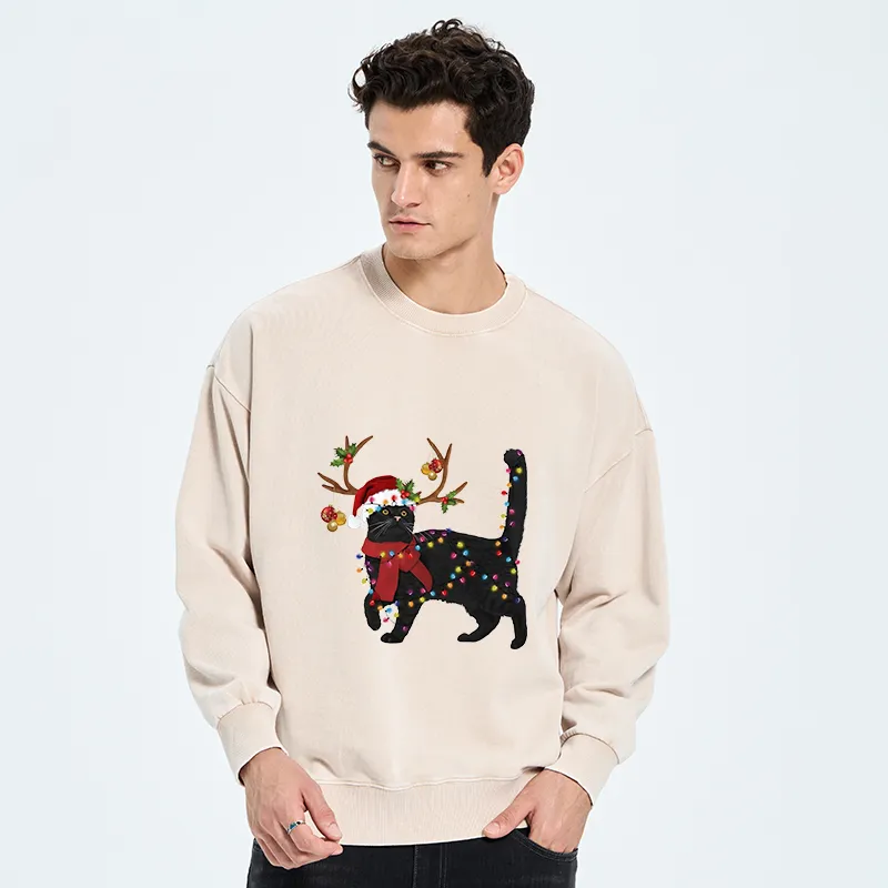 Tokyo-Tiger Christmas Black Cat Washed Sweatshirt
