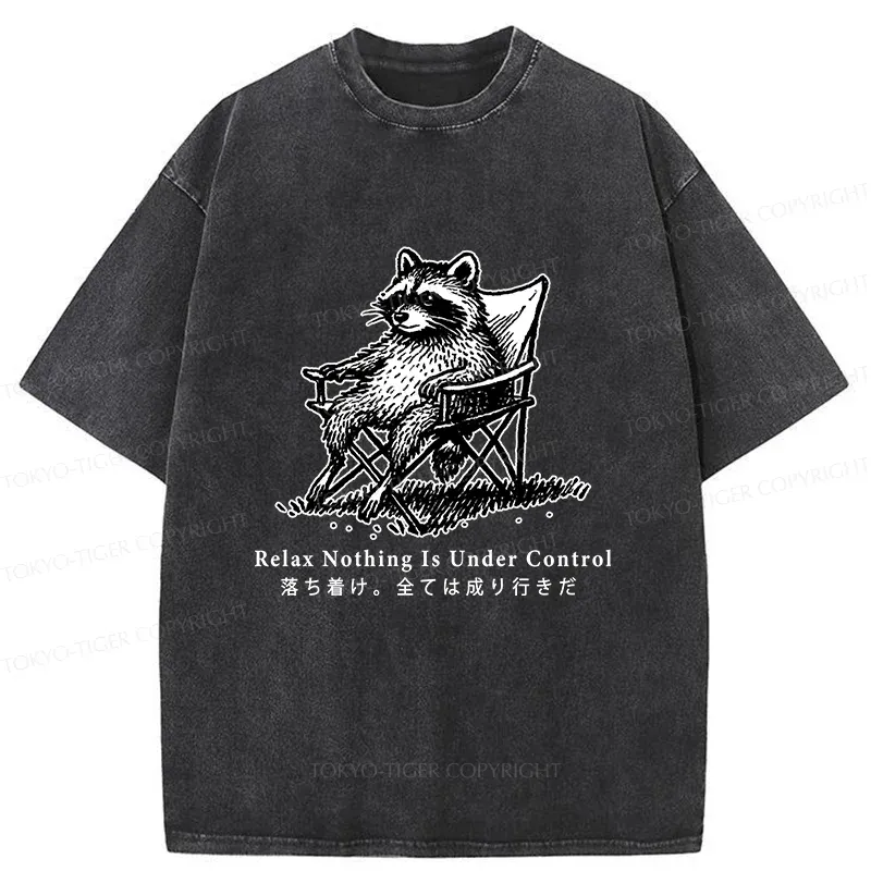 Tokyo-Tiger Raccoon Relaxing Washed T-Shirt